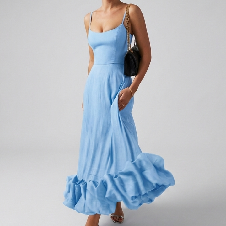 Elegant Midi Evening Dress with Ruffles for Women