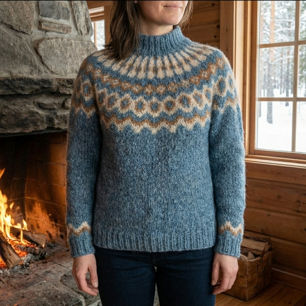 Nordic Fair Isle Patterned Pullover Sweater for Women