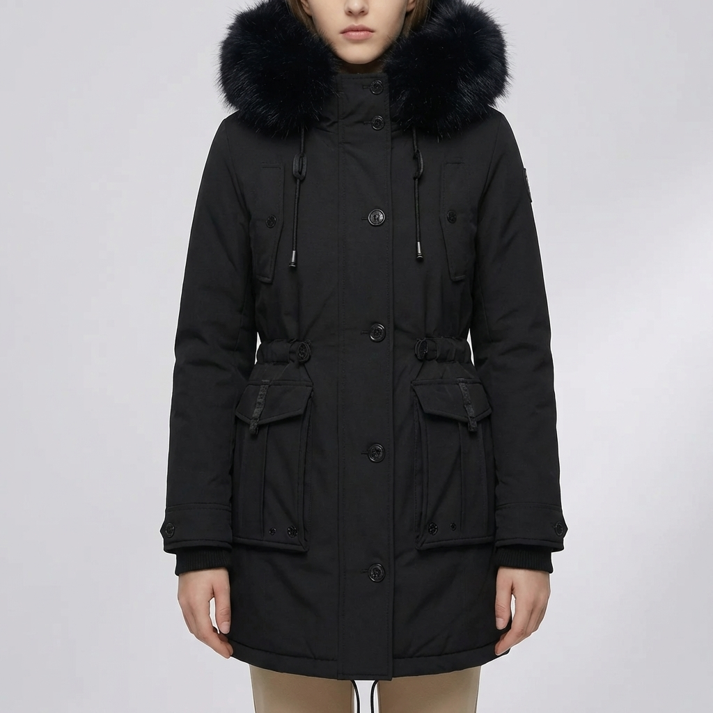 Hooded Insulated Mid-Length Jacket for Women