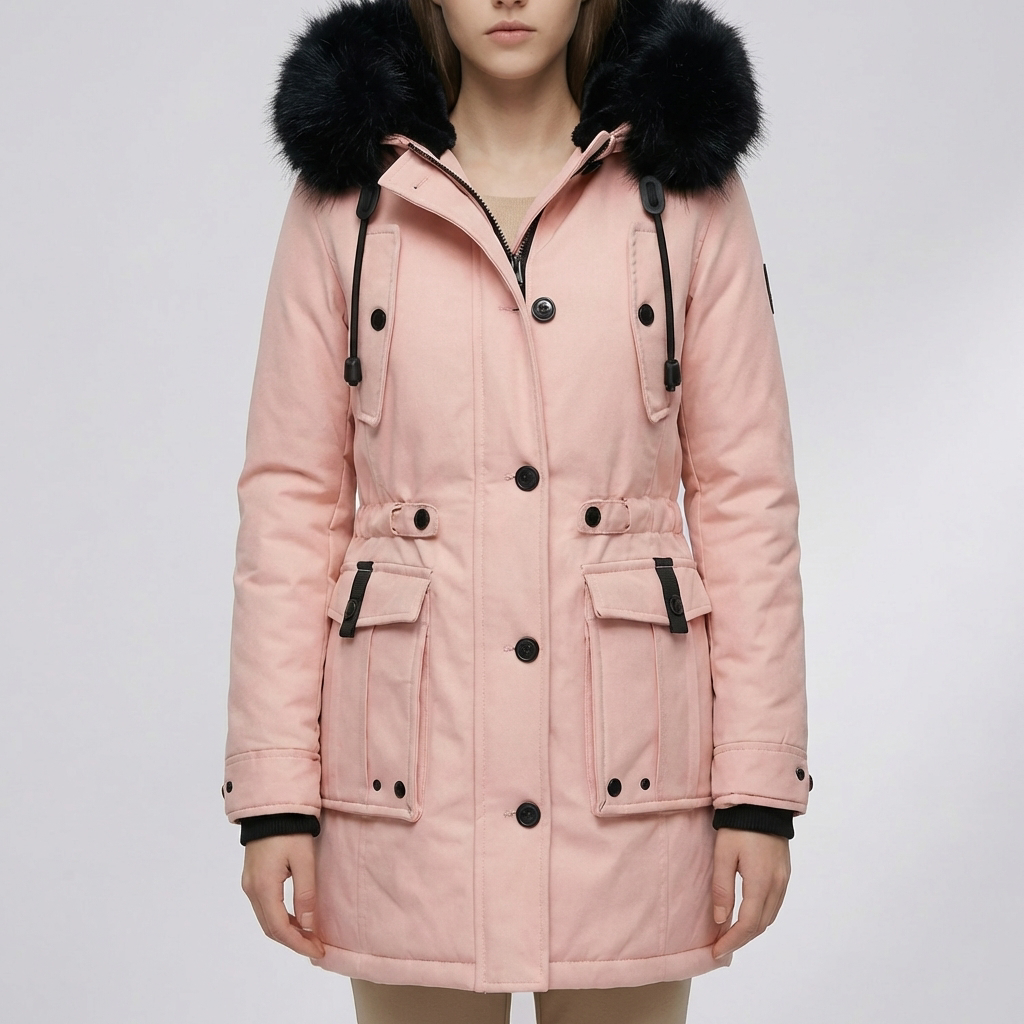 Hooded Insulated Mid-Length Jacket for Women