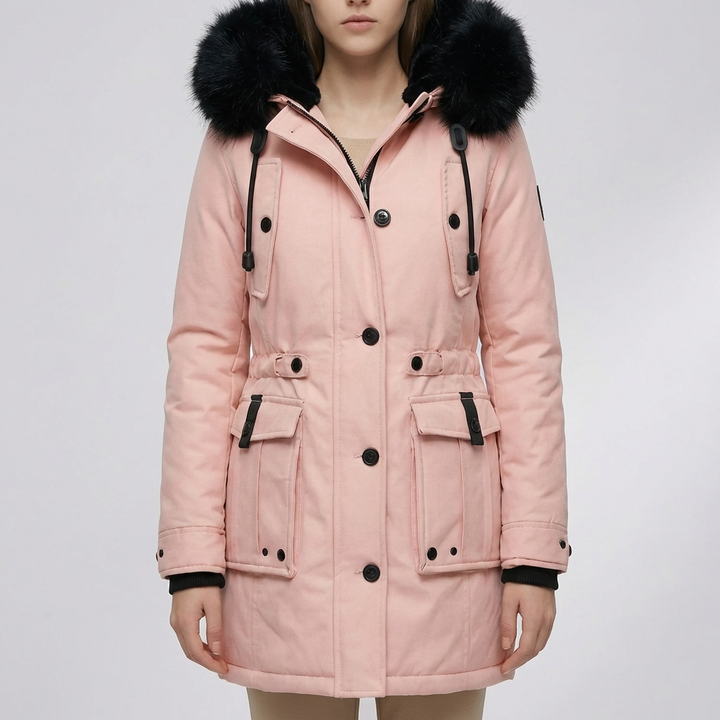 Hooded Insulated Mid-Length Jacket for Women