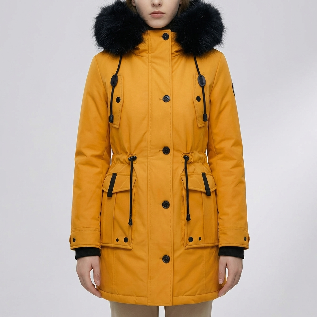 Hooded Insulated Mid-Length Jacket for Women