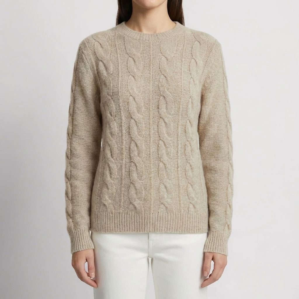 Cable-Knit Relaxed Crew Neck Sweater