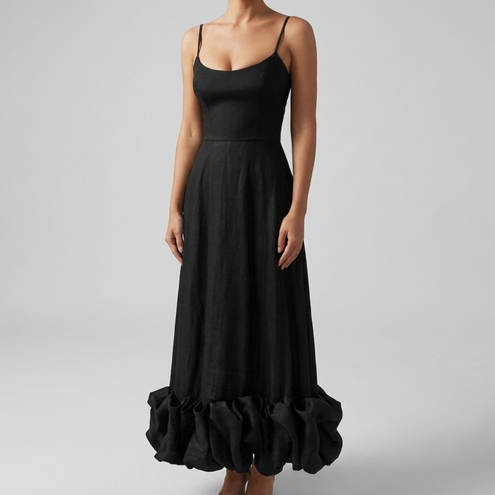 Elegant Midi Evening Dress with Ruffles for Women