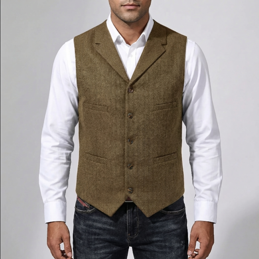 Five-Button Herringbone Vest for Men