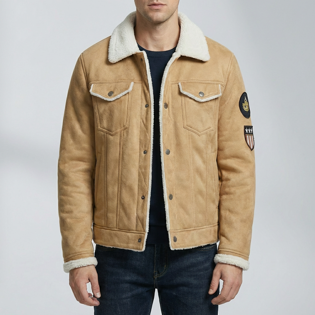 Suede-Finish Moto Jacket With Fleece Lining