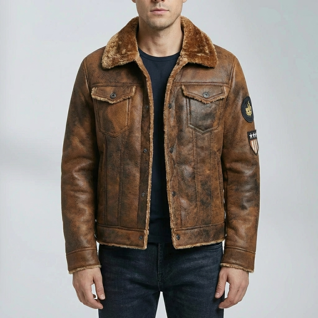 Suede-Finish Moto Jacket With Fleece Lining