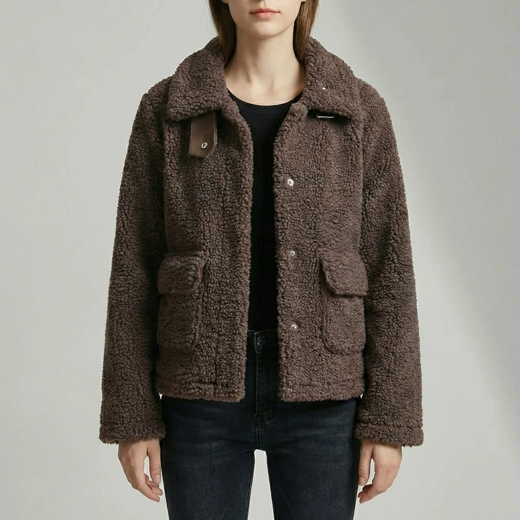 Cropped Teddy Fleece Jacket With Lapel