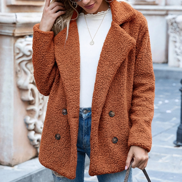 Double-Breasted Buttons - Mid-Length Coat for Women