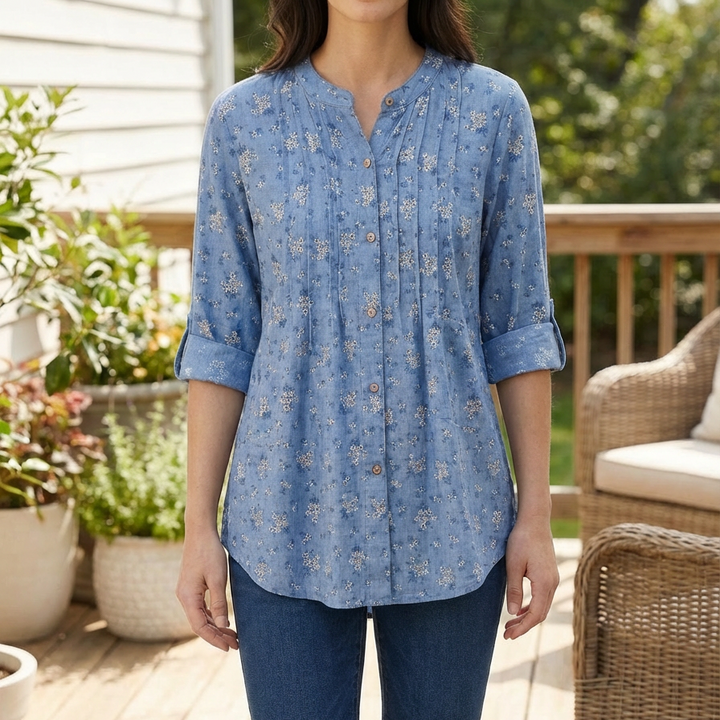 Long-Sleeve Floral Button-Down Blouse