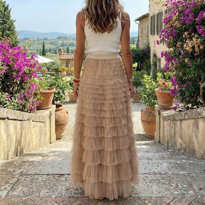 Tulle Maxi Skirt with Elastic Waistband for Women