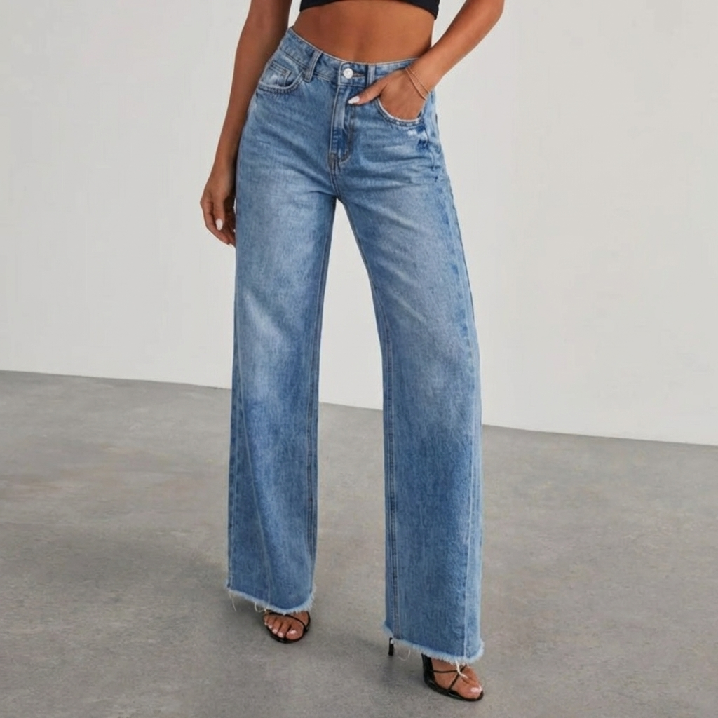 Women's Wide-Leg Jeans with Bold Frayed Hem