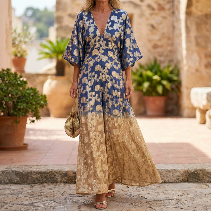 V-Neck Backless Jumpsuit with Gradient Print for Women