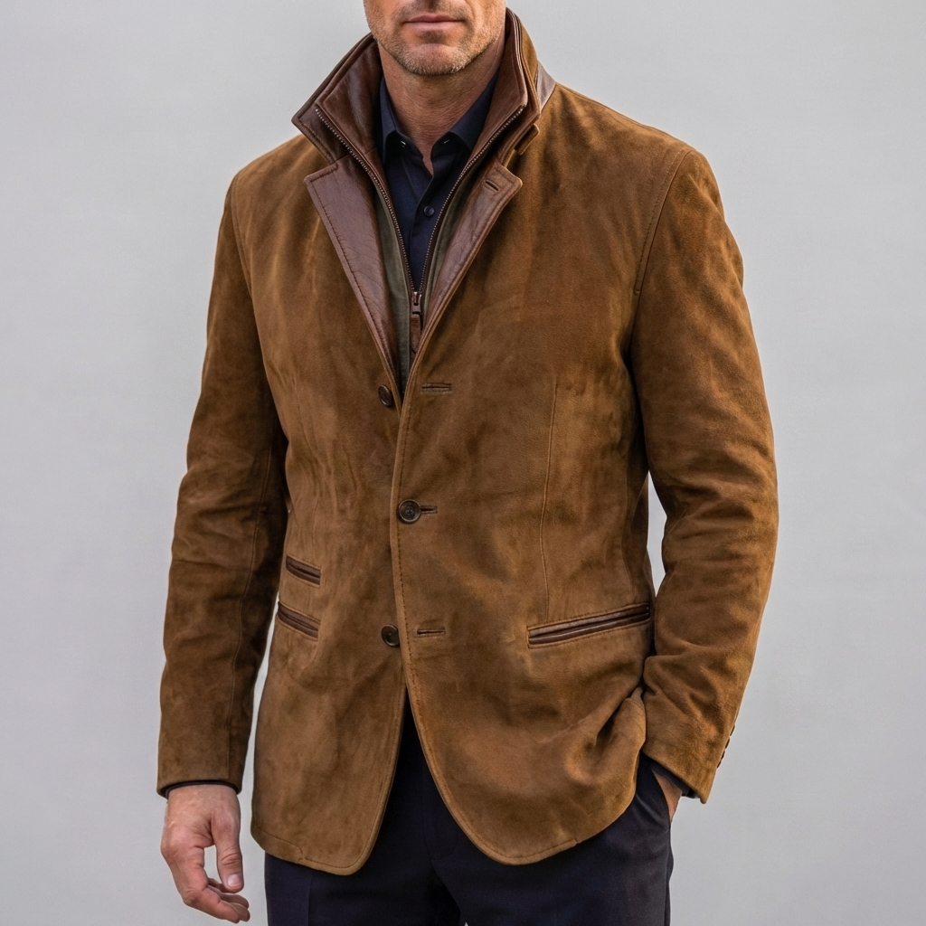 Retro Contrast Collar Jacket for Men