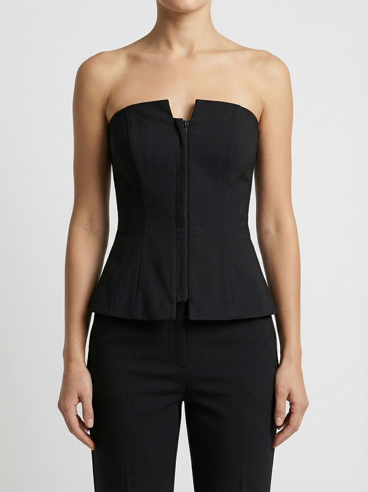 Strapless Zip-Front Fitted Top For Women