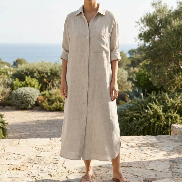 Button-Front Maxi Shirt Dress