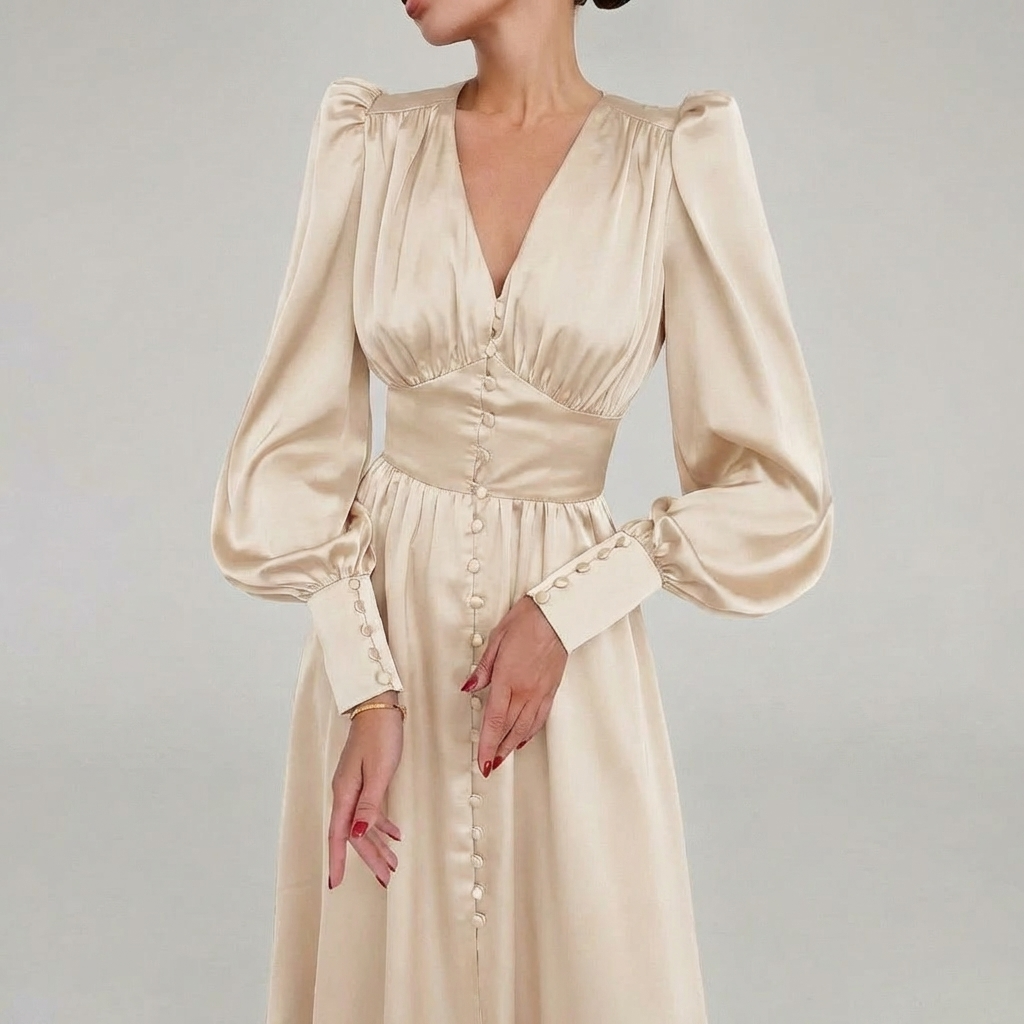 Elegant Satin V-Neck Maxi Dress for Women