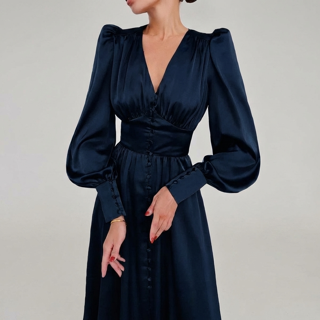 Elegant Satin V-Neck Maxi Dress for Women