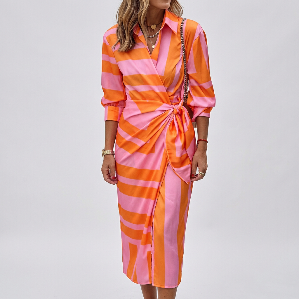Women's Summer Maxi Wrap Dress with Collar