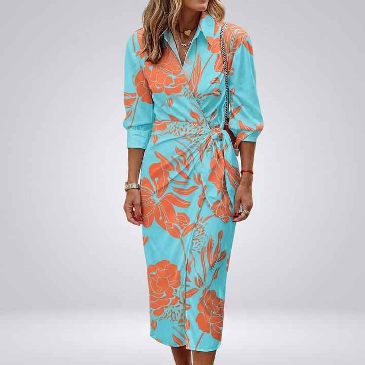 Women's Summer Maxi Wrap Dress with Collar
