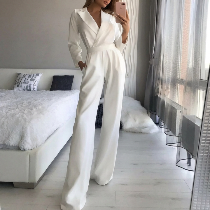 V-Neck Jumpsuit with Wide Legs for Women