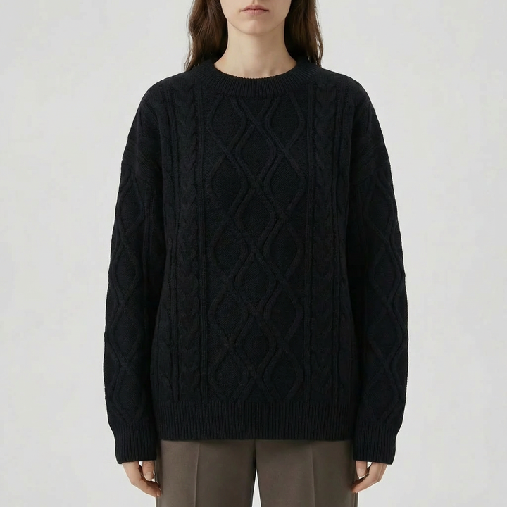 Oversized Cable Knit Crewneck Pullover