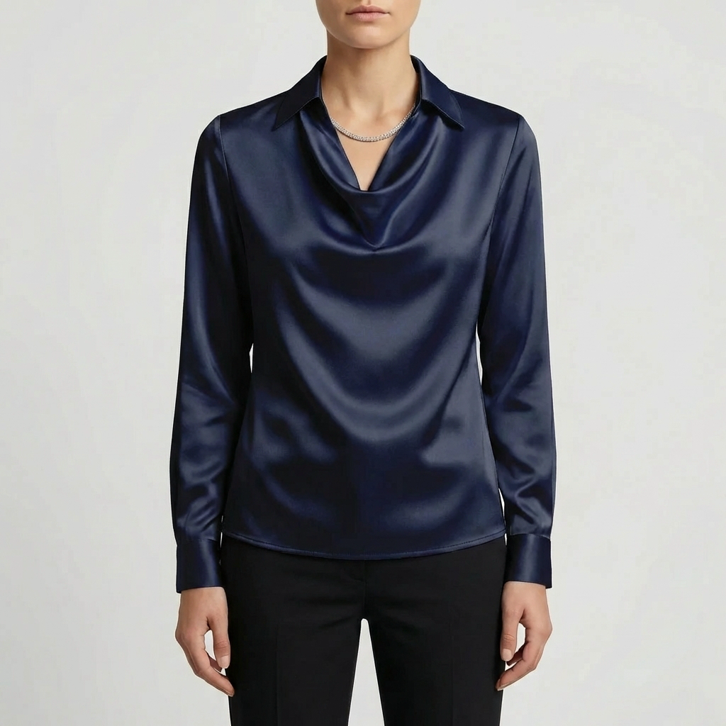 Long-Sleeve Waterfall Collar Blouse