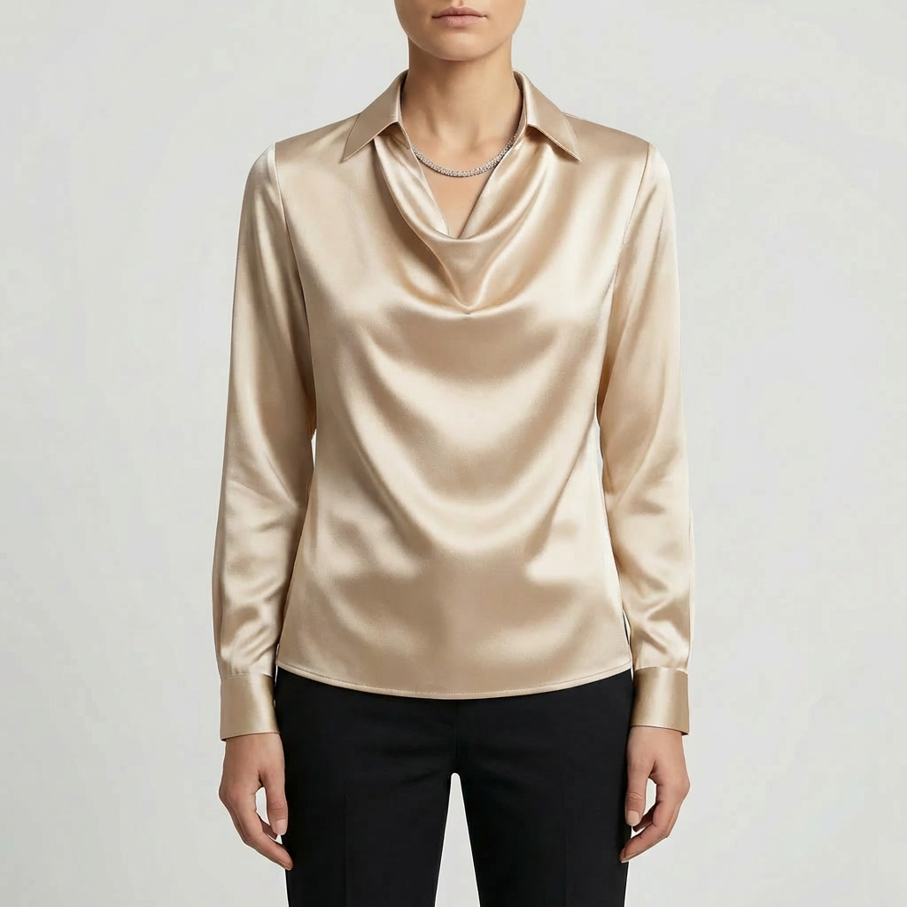 Long-Sleeve Waterfall Collar Blouse