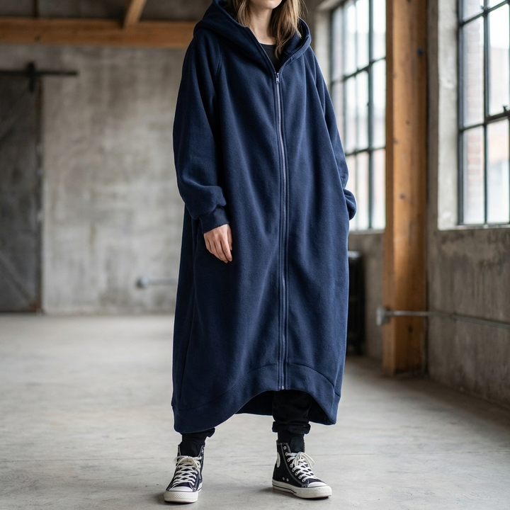 Oversized Women's Coat with Hood and Zipper