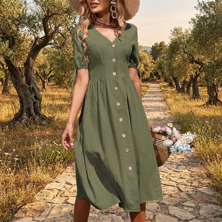 V-Neck Cotton Spring/Summer Dress with Effortless Elegance