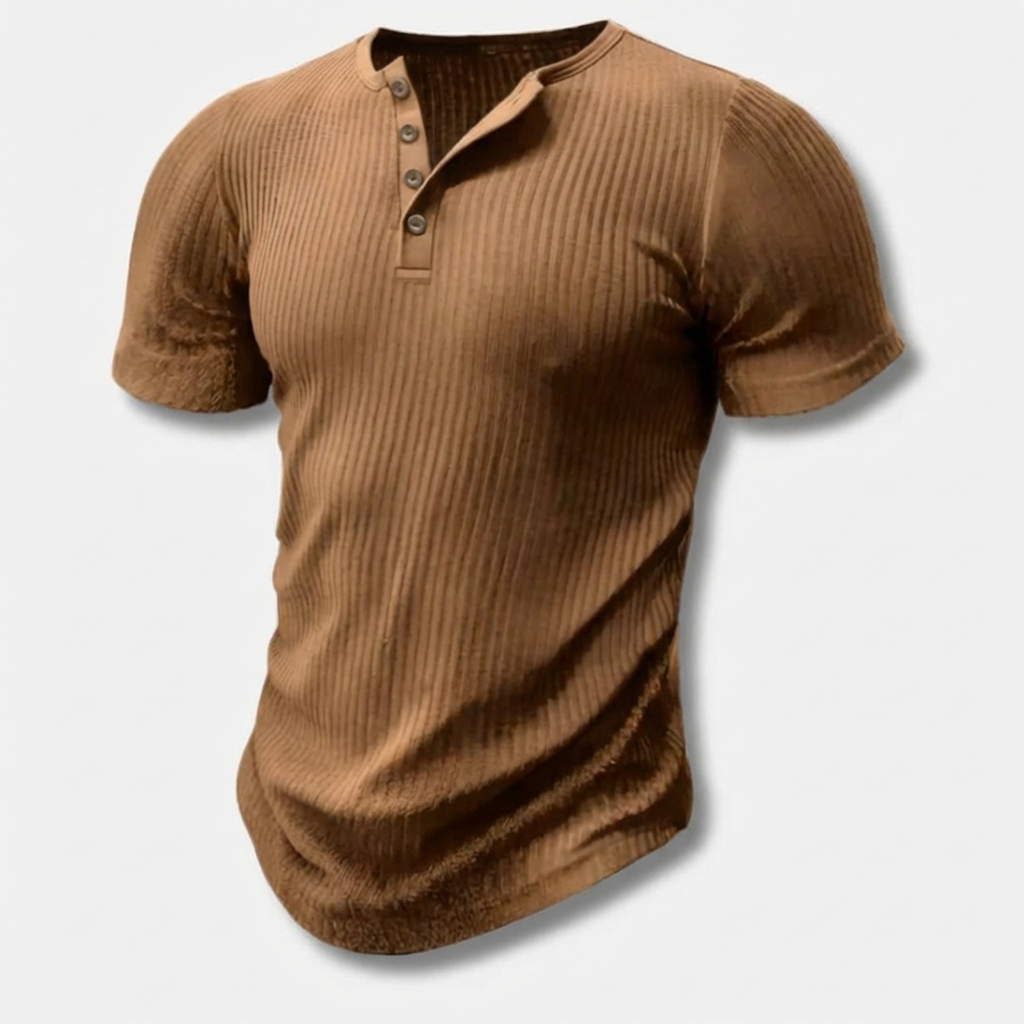 Slim-Fit Henley T-Shirt for Men with Button Closure