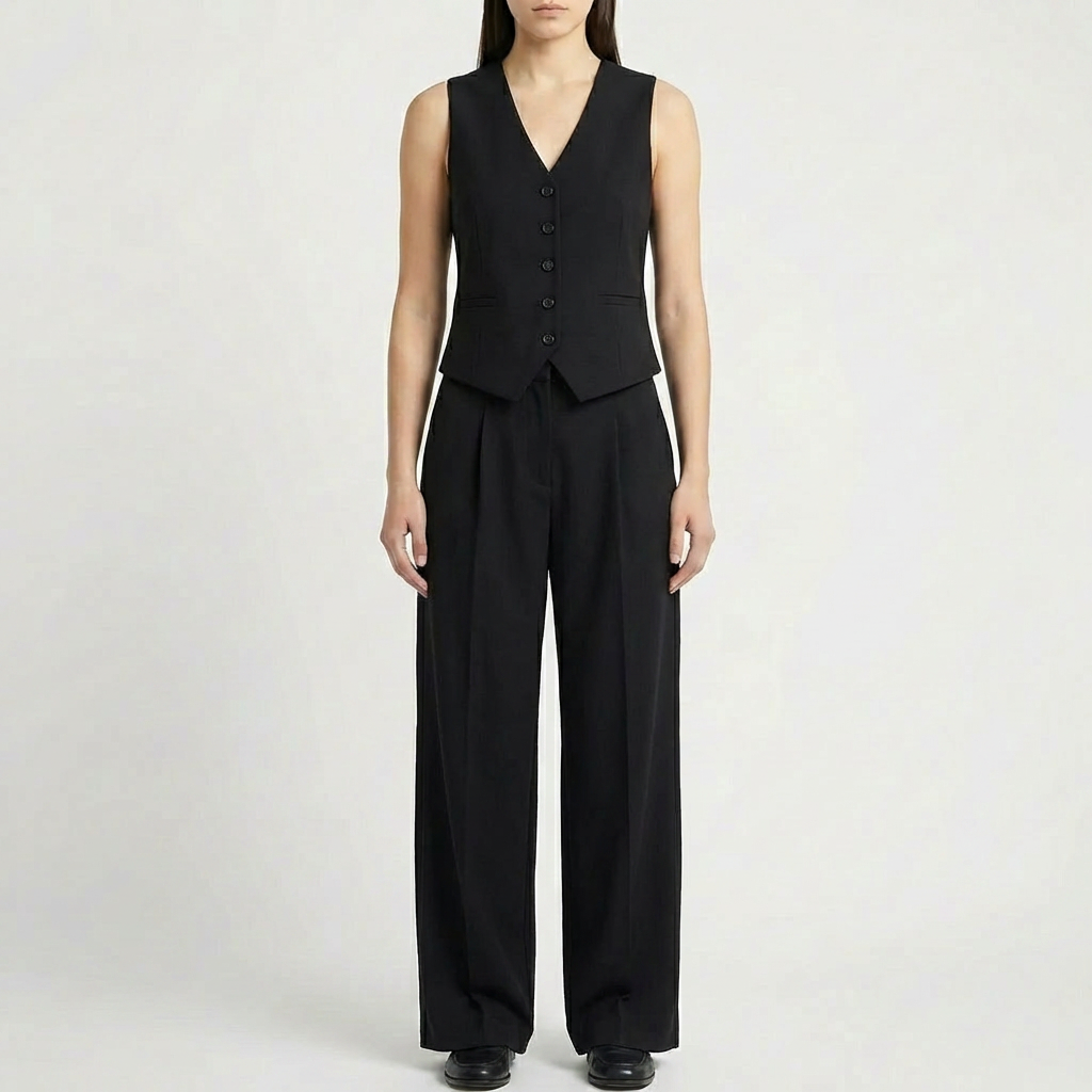 Sleeveless Vest And Wide-Leg Pants Set