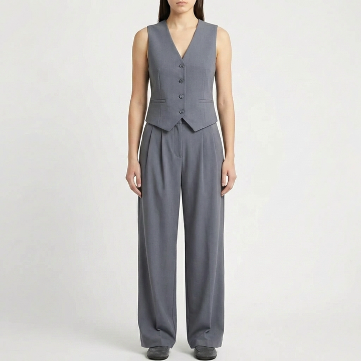 Sleeveless Vest And Wide-Leg Pants Set