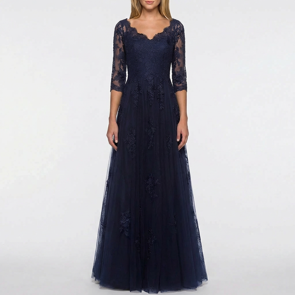 Floral Appliqué A-Line Formal Dress