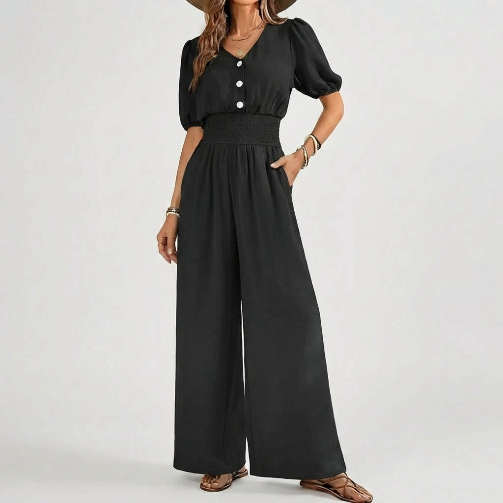 Puff Sleeve Top And Wide-Leg Pants Jumpsuit
