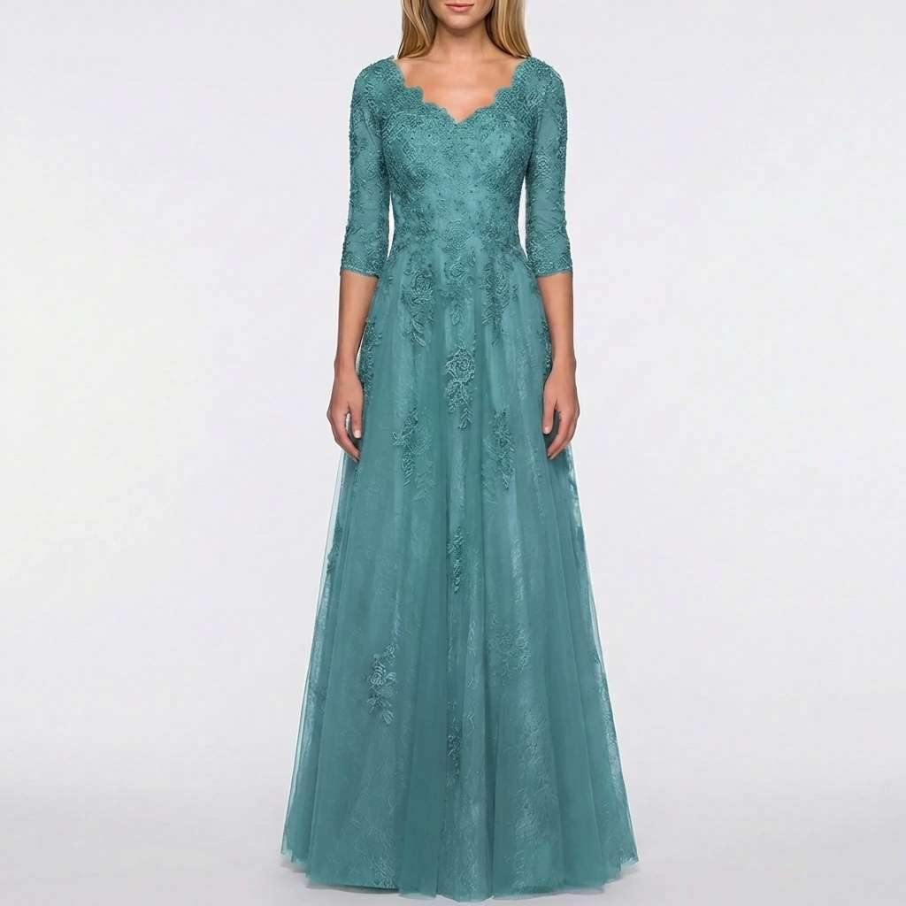 Floral Appliqué A-Line Formal Dress