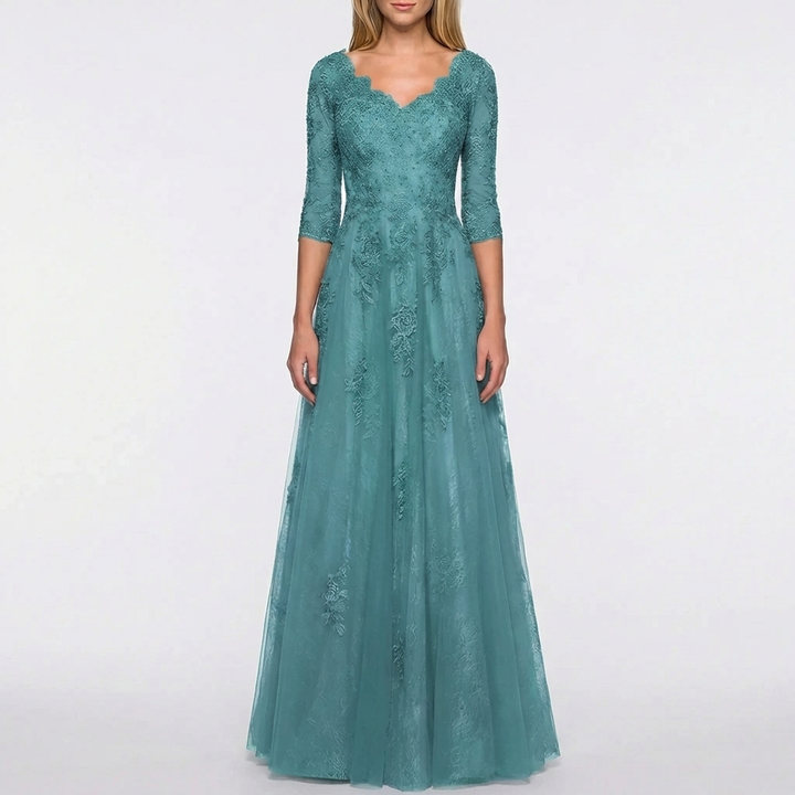 Floral Appliqué A-Line Formal Dress