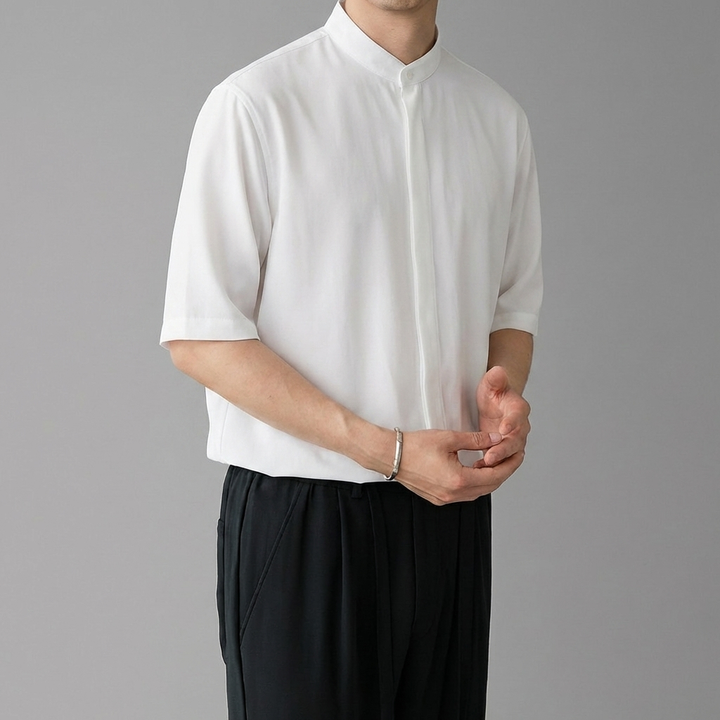 Long‑Sleeve Mandarin Collar Shirt for Men