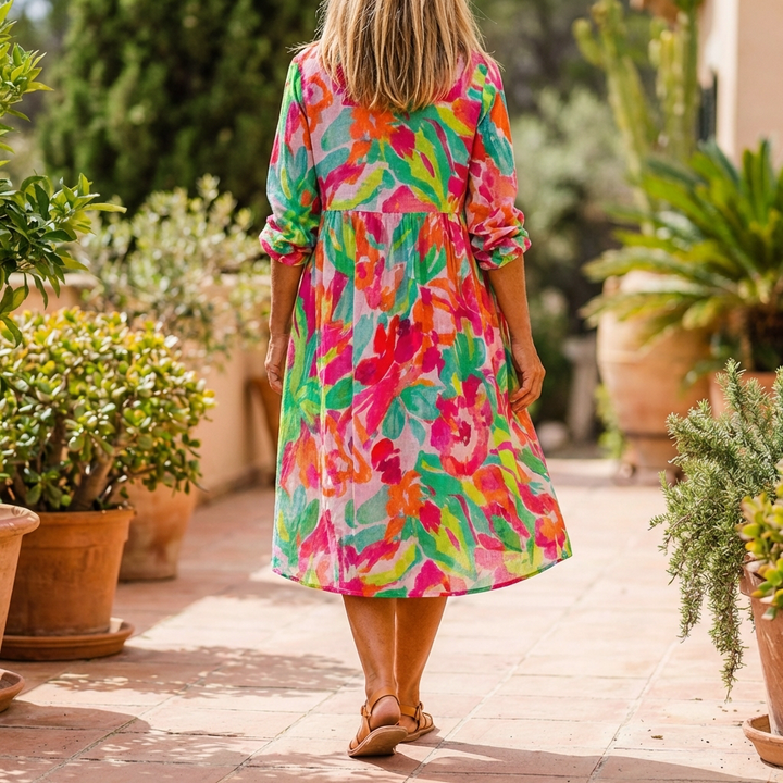 Oversized Floral Print Midi Shirt Dress for Women