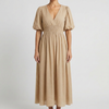 Women’s V Neck Midi Dress with Elastic Waist