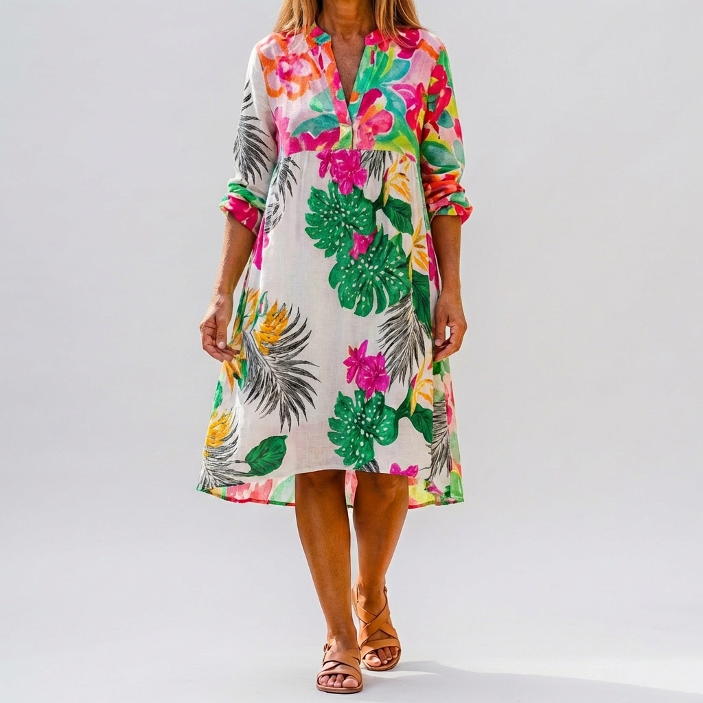 Oversized Floral Print Midi Shirt Dress for Women