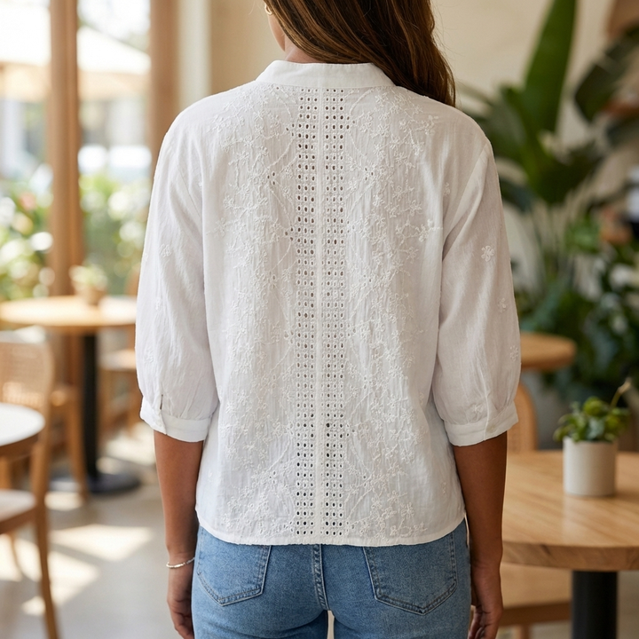 White V Neck Lace Blouse for Women