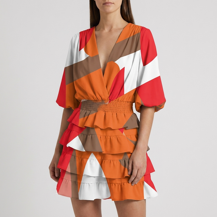 Floral Print Ruffle Tiered Wrap Dress