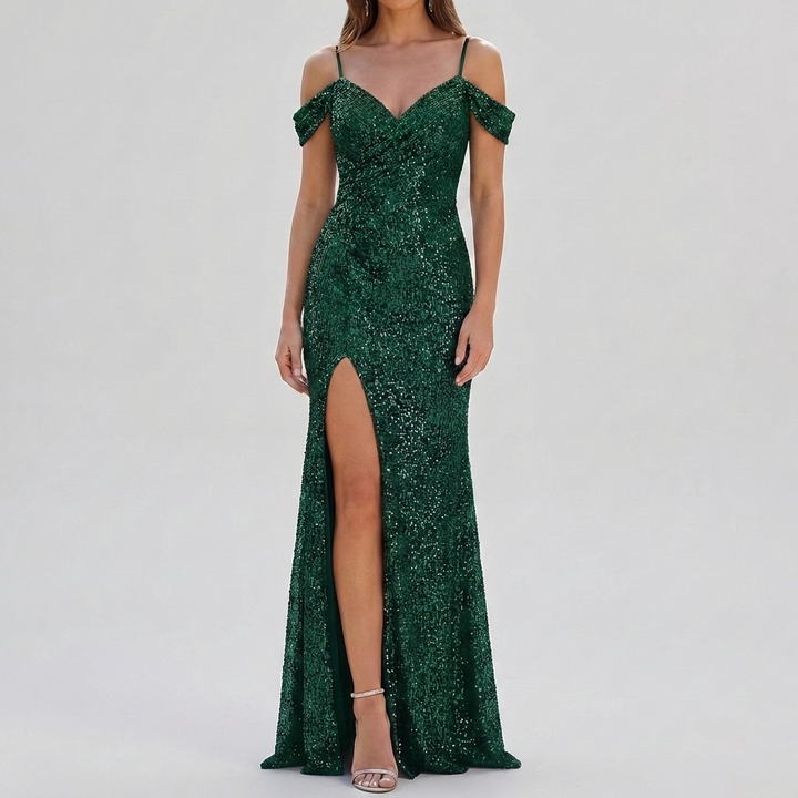 Elegant Sequin Off Shoulder Maxi Dress