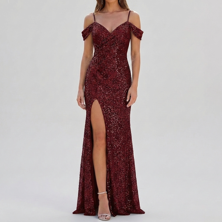 Elegant Sequin Off Shoulder Maxi Dress