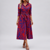 Printed A Line Shirt Dress with Slit for Women