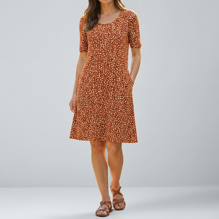 Floral High Waist Midi Dress with Pockets
