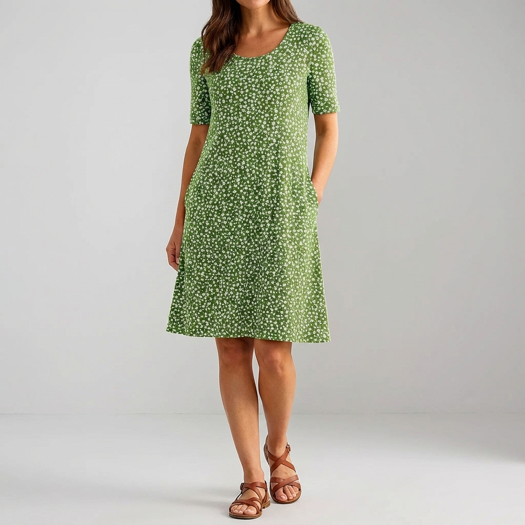 Floral High Waist Midi Dress with Pockets