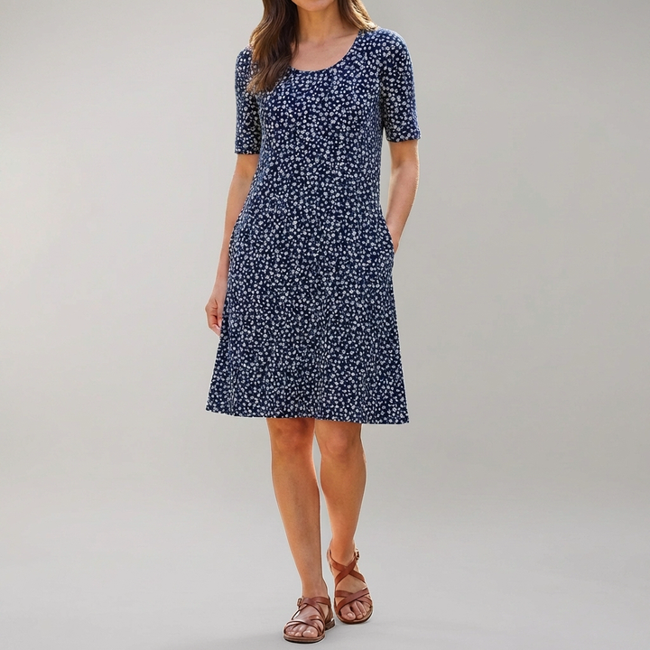 Floral High Waist Midi Dress with Pockets
