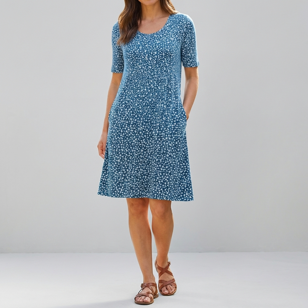 Floral High Waist Midi Dress with Pockets